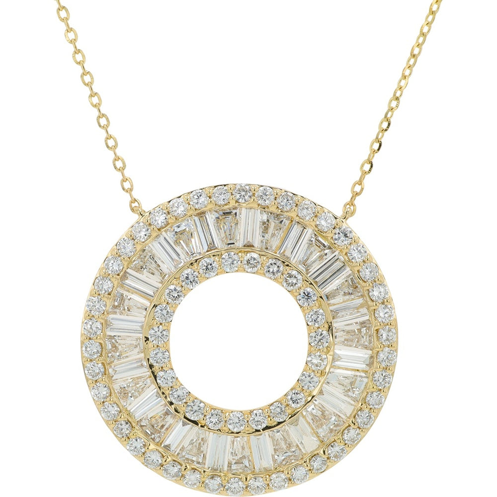 14K Yellow Gold Open Circle Pendant with Channel-Set Baguette and Prong-Set Round Lab-Grown Diamonds - 2.75 Carat Total Diamond Weight