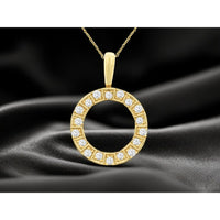 14K Yellow Gold Open Circle Pendant with Milgrain Set Round Brilliant Diamonds - 0.25 Carat Total Diamond Weight - Royal Jewelry