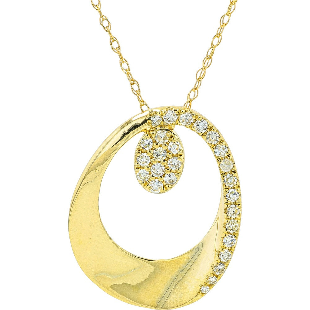 14K Yellow Gold Open Circle Pendant with Prong-Set Round and Pavé-Set Cluster Diamonds - 0.18 Carat Total Diamond Weight