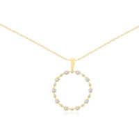 14K Yellow Gold Open Circle Pendant with Prong-Set Round Brilliant Diamonds - 0.25 Carat Total Diamond Weight - Royal Jewelry