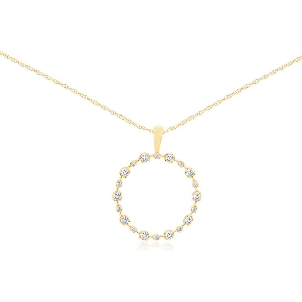 14K Yellow Gold Open Circle Pendant with Prong-Set Round Brilliant Diamonds - 0.25 Carat Total Diamond Weight - Royal Jewelry