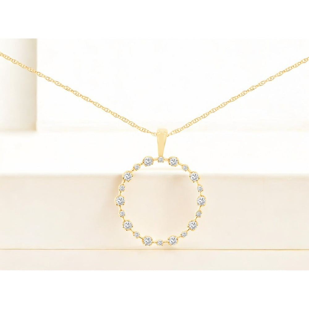 14K Yellow Gold Open Circle Pendant with Prong-Set Round Brilliant Diamonds - 0.25 Carat Total Diamond Weight - Royal Jewelry