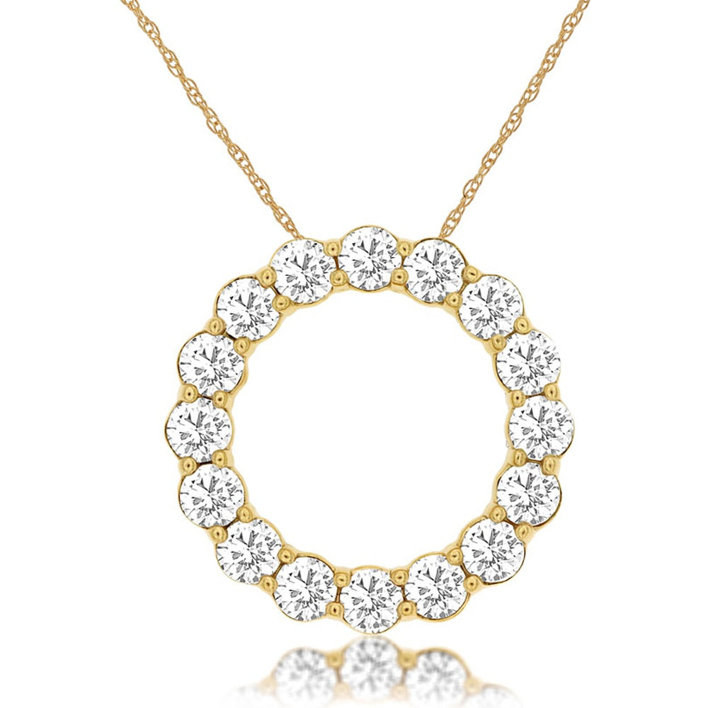 14K Yellow Gold Open Circle Pendant with Prong-Set Round Brilliant Diamonds - 1.30 Carat Total Diamond Weight - Royal Jewelry