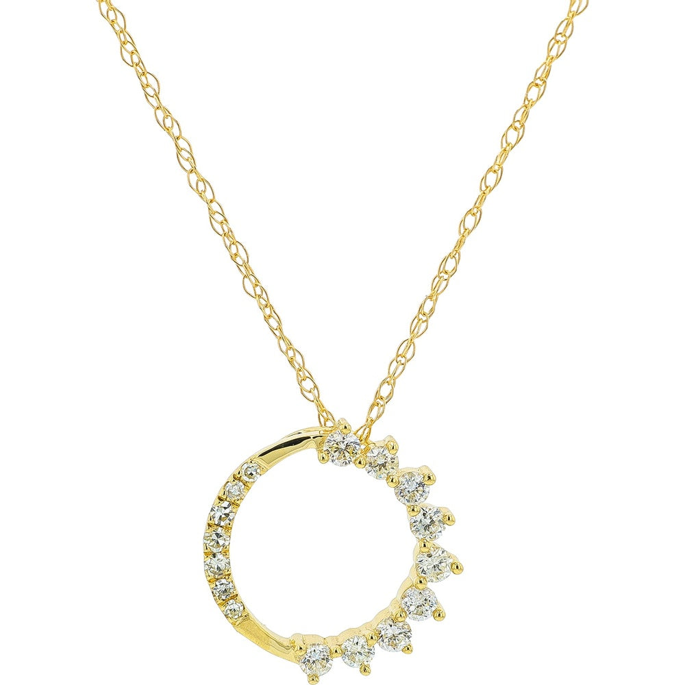 14K Yellow Gold Open Circle Pendant with Prong-Set Round Diamonds - 0.18 Carat Total Diamond Weight