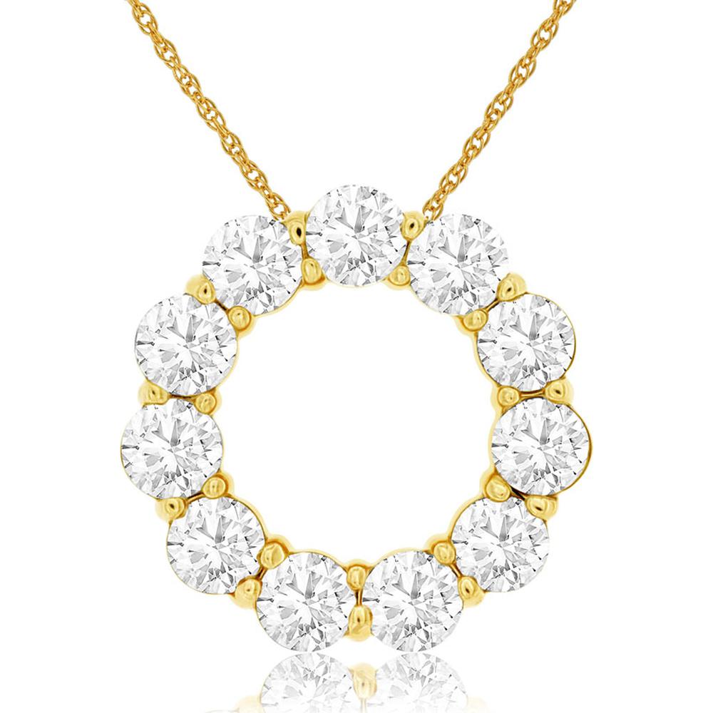 14K Yellow Gold Open Circle Pendant with Prong Set Round Diamonds - 2.10 Carat Total Diamond Weight - Royal Jewelry
