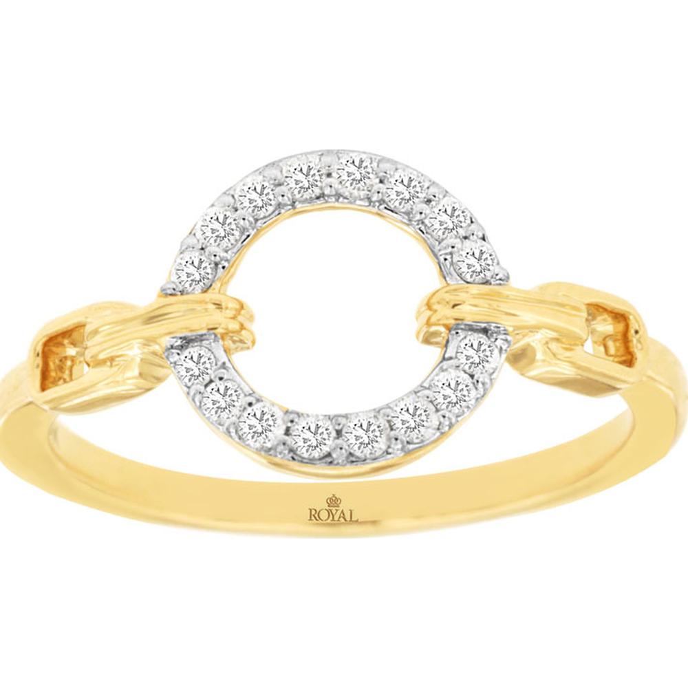 14K Yellow Gold Open Circle Ring with Round Diamonds - 0.20 Carat Total Diamond Weight - Royal Jewelry