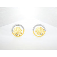 14K Yellow Gold Open Circle Stud Earrings with Grooved Sunburst Center and Bezel-Set Diamonds - 0.13 Carat Total Diamond Weight - Royal Jewelry