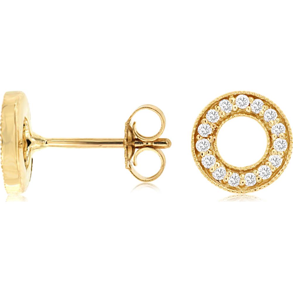 14K Yellow Gold Open Circle Stud Earrings with Round Diamonds - 0.18 Carat Total Diamond Weight - Royal Jewelry