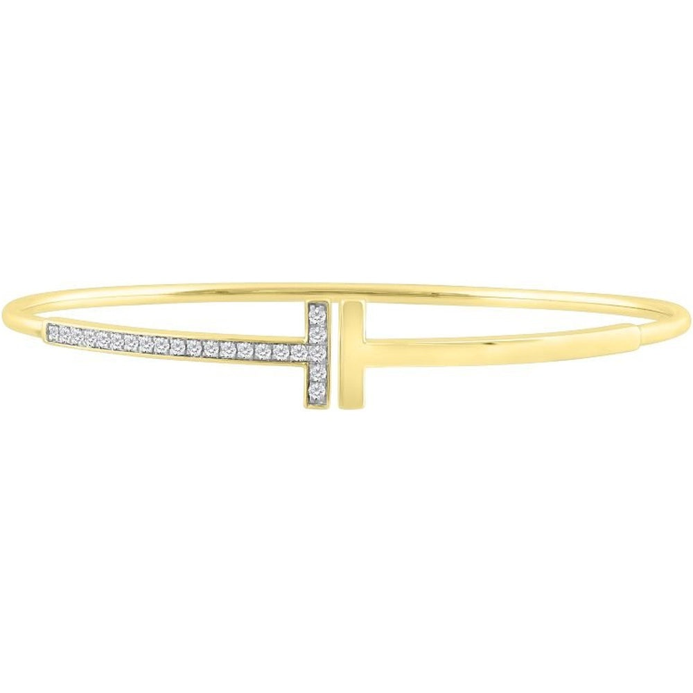 14K Yellow Gold Open Cuff Bangle with Pavé Set Round Diamonds - 0.26 Carat Total Diamond Weight by Auriventus