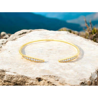 14K Yellow Gold Open Cuff Bangle with Pavé Set Round Diamonds - 0.50 Carat Total Weight - Royal Jewelry
