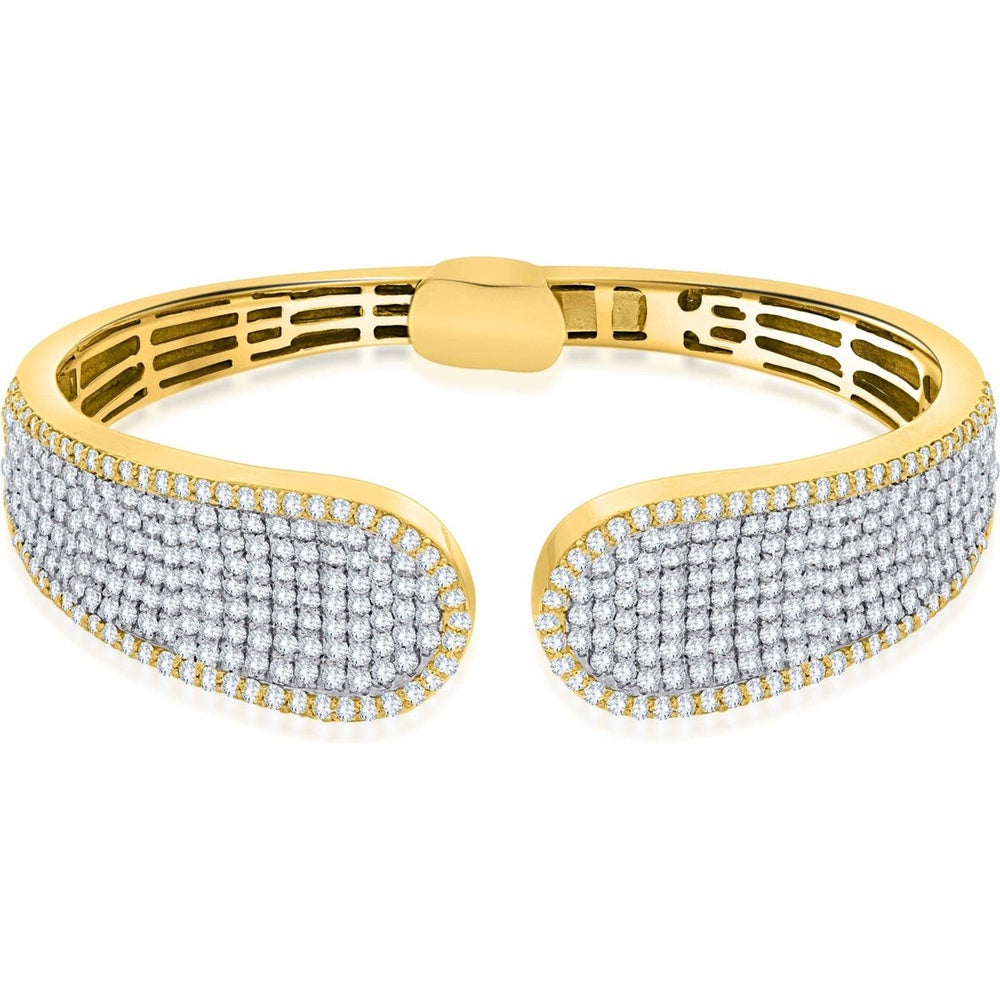 14K Yellow Gold Open Cuff Bangle with Pave Set Round Diamonds - 6.23 Carat Total Diamond Weight by Auriventus
