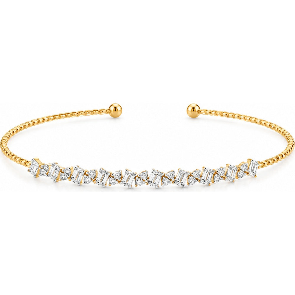14K Yellow Gold Open Cuff Bracelet with Alternating Marquise and Emerald-Cut Prong Set Diamonds - 1.31 Carat Total Diamond Weight by Auriventus
