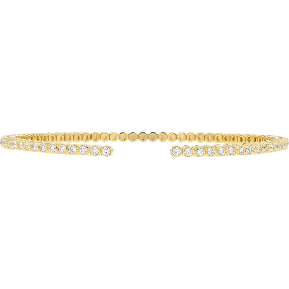 14K Yellow Gold Open Cuff Bracelet with Bezel-Set Round Lab Grown Diamonds - 1.75 Carat Total Diamond Weight