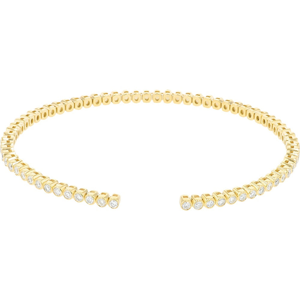 14K Yellow Gold Open Cuff Bracelet with Bezel-Set Round Lab Grown Diamonds - 1.75 Carat Total Diamond Weight
