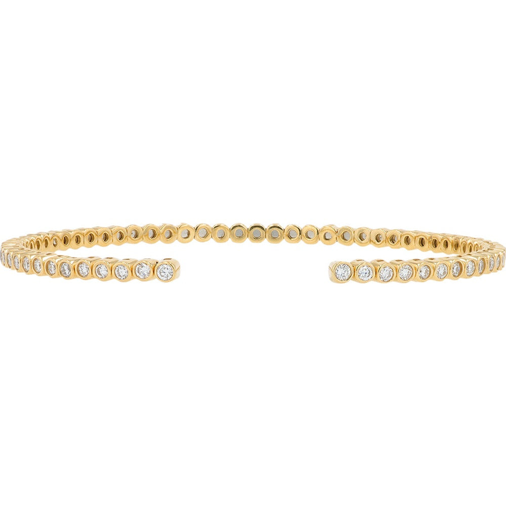 14K Yellow Gold Open Cuff Bracelet with Bezel-Set Round Lab Grown Diamonds - 1.75 Carat Total Diamond Weight