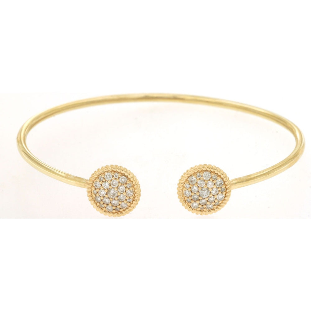 14K Yellow Gold Open Cuff Diamond Bangle with Pavé Cluster Terminals and Twisted Rope Edge - 0.50 Carat Total Diamond Weight - Royal Jewelry
