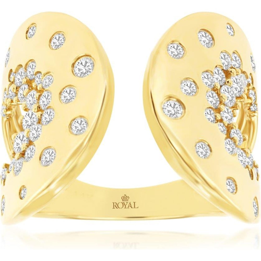 14K Yellow Gold Open Cuff Ring with Bezel-Set Round Diamonds - 0.80 Carat Total Diamond Weight - Royal Jewelry