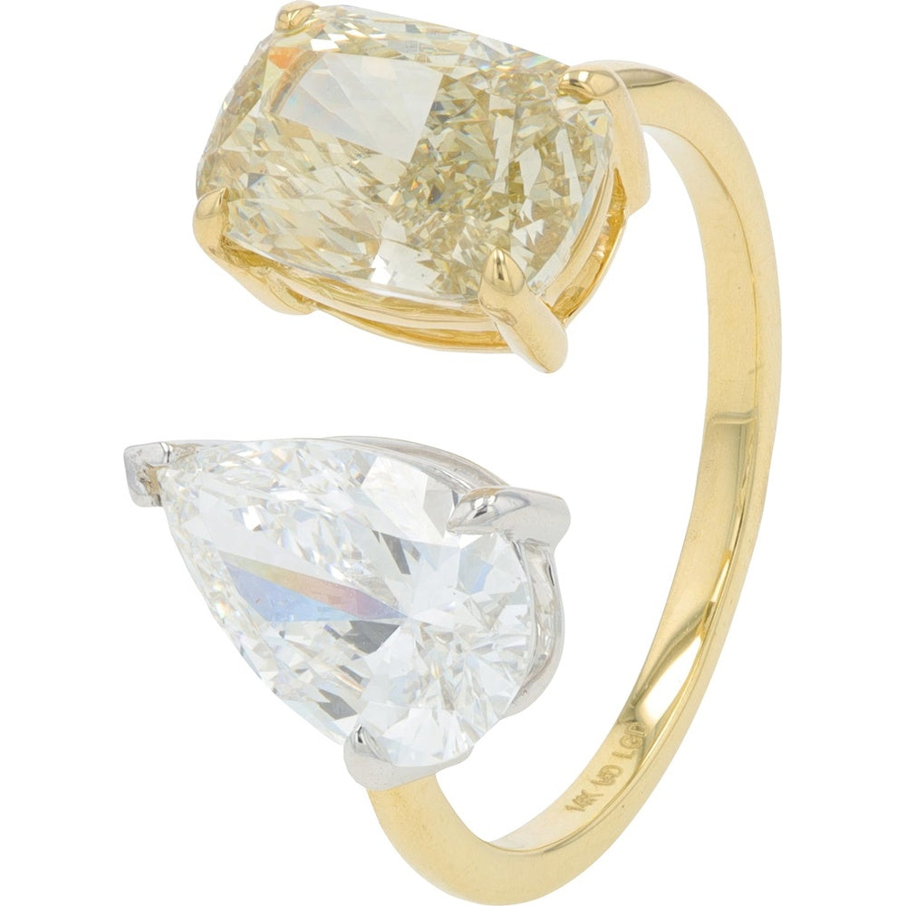 14K Yellow Gold Open Cuff Ring with Two Pear-Cut Lab Grown Diamonds - 4.00 Carat Total Diamond Weight