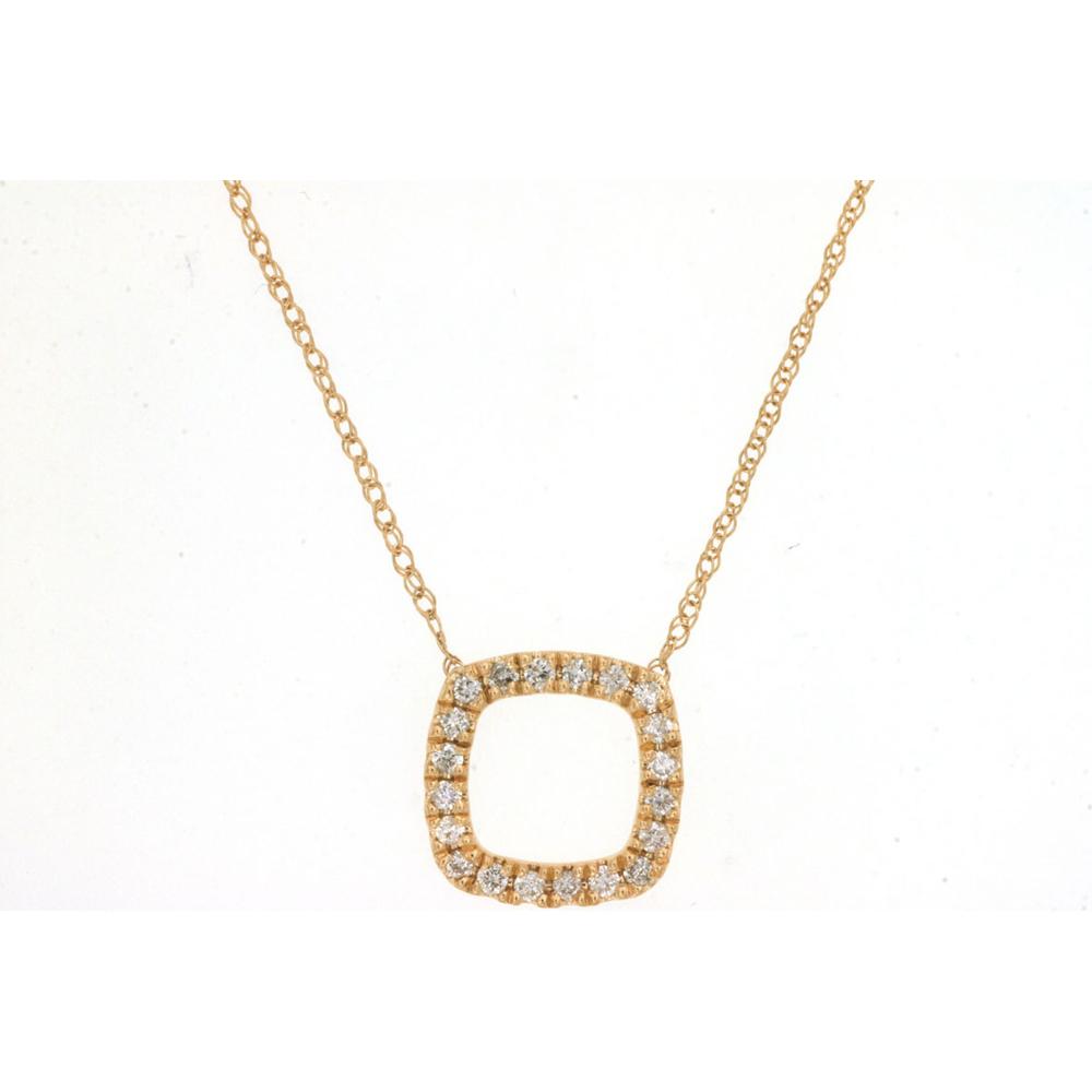 14K Yellow Gold Open Cushion Diamond Pendant Necklace with Prong-Set Round Diamonds - 0.15 Carats Total Diamond Weight