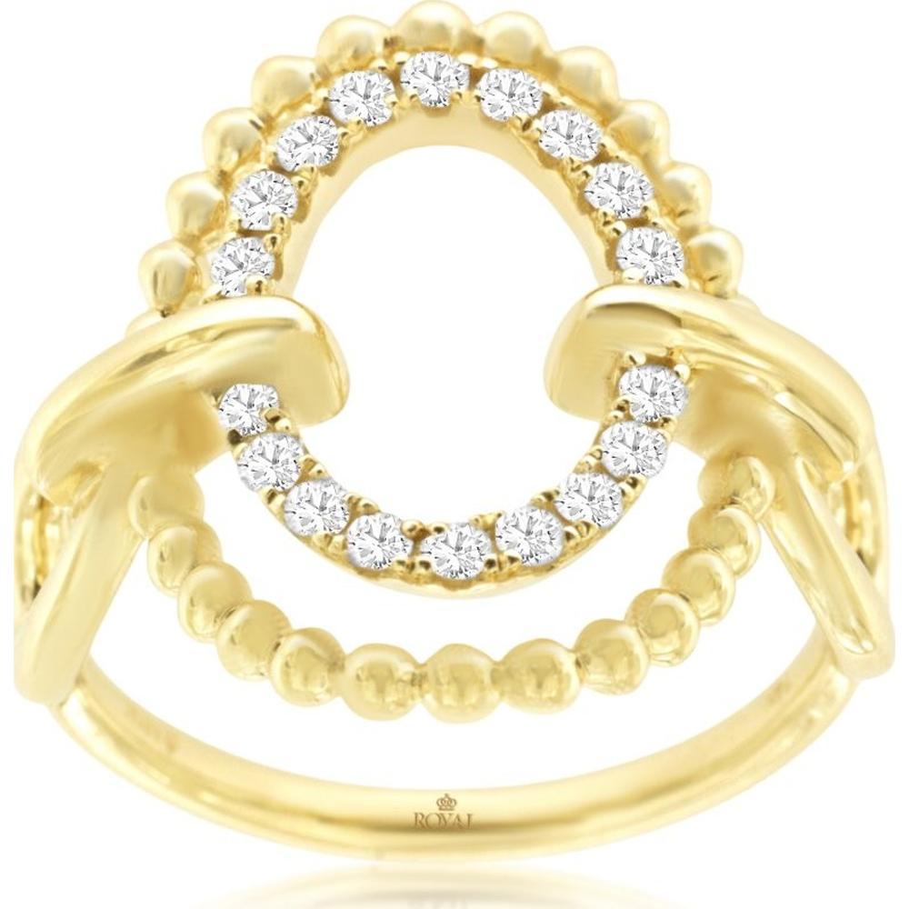 14K Yellow Gold Open-Design Ring with Pave-Set Round Diamonds - 0.28 Carat Total Diamond Weight - Royal Jewelry