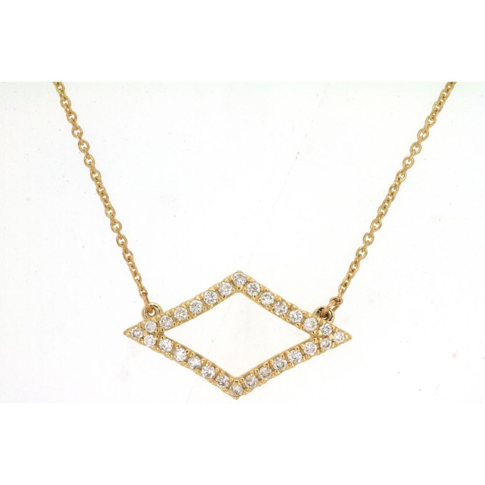 14K Yellow Gold Open Diamond Pendant Necklace with Milgrain-Edge Round Diamonds - 0.24 Carat Total Diamond Weight - Royal Jewelry