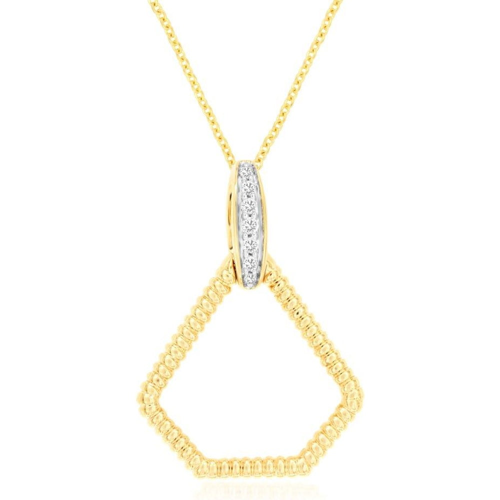 14K Yellow Gold Open Diamond Pendant with Beaded Milgrain Detail and Channel-Set Round Diamonds - 0.05 Carat Total Diamond Weight - Royal Jewelry
