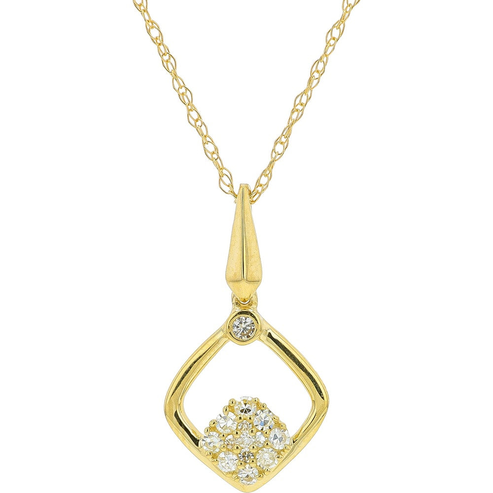 14K Yellow Gold Open Diamond Pendant with Bezel-Set and Prong-Set Round Diamonds - 0.10 Carat Total Diamond Weight