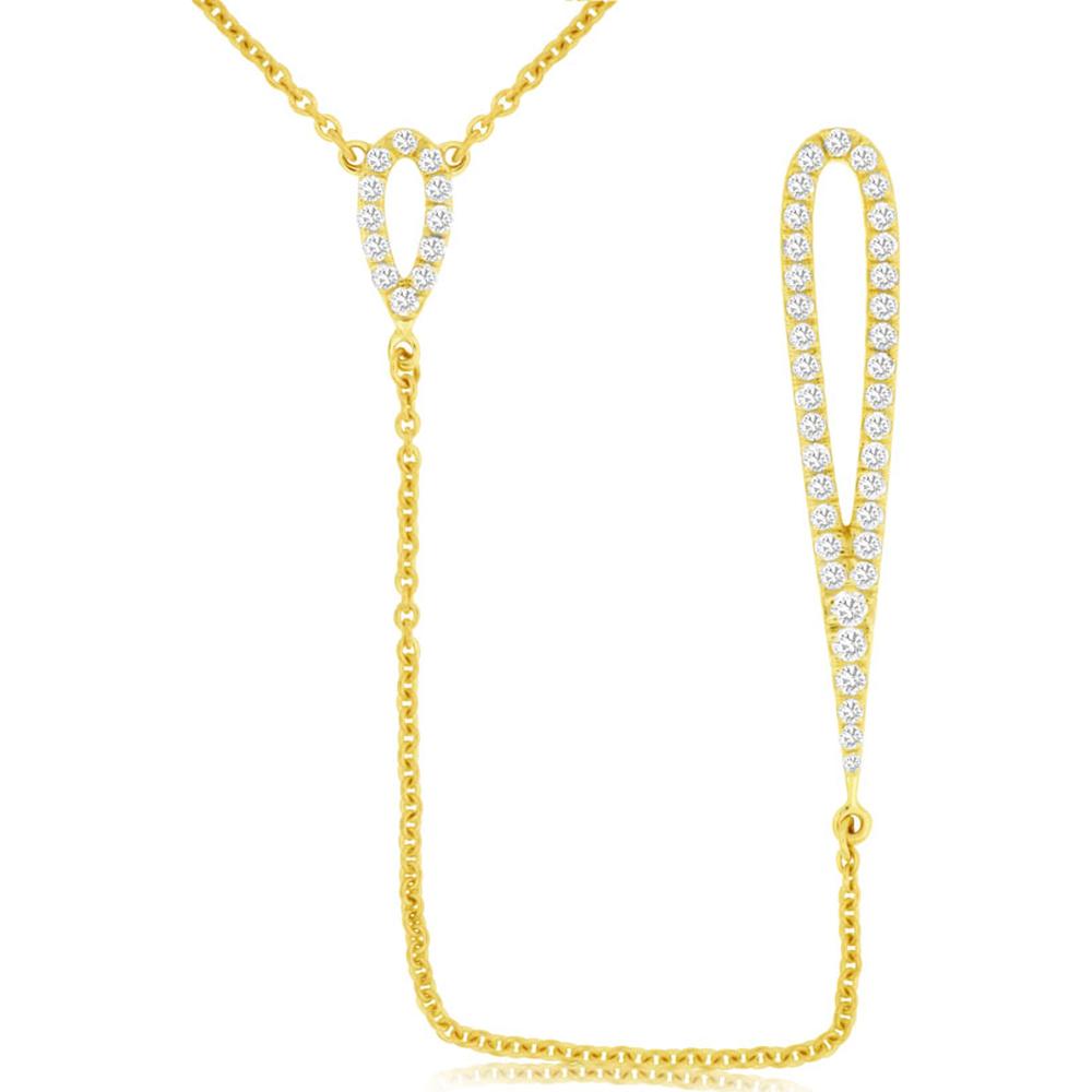 14K Yellow Gold Open Drop Lariat Necklace with Pavé Set Round Diamonds - 0.40 Carat Total Diamond Weight - Royal Jewelry