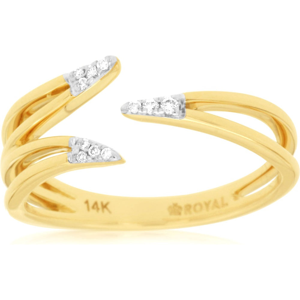 14K Yellow Gold Open-Ended Triple Band Ring with Pave-Set Round Diamond Accents - 0.05 Carat Total Diamond Weight - Royal Jewelry