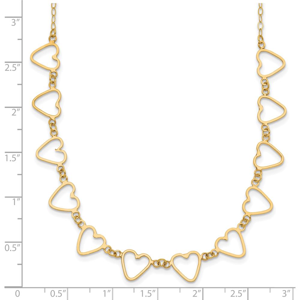 14K Yellow Gold Open Flat Hearts Necklace with 2" Extender by 0