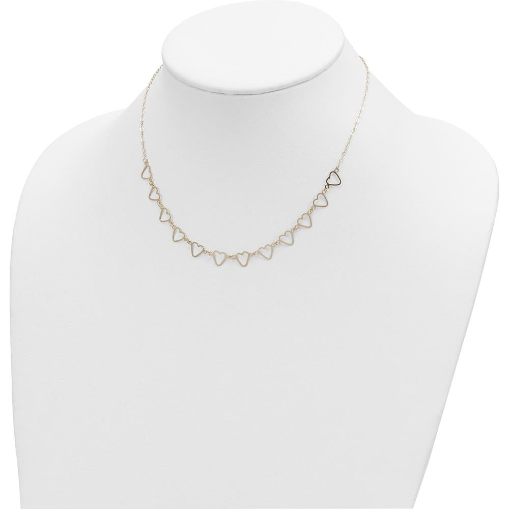14K Yellow Gold Open Flat Hearts Necklace with 2" Extender by 0