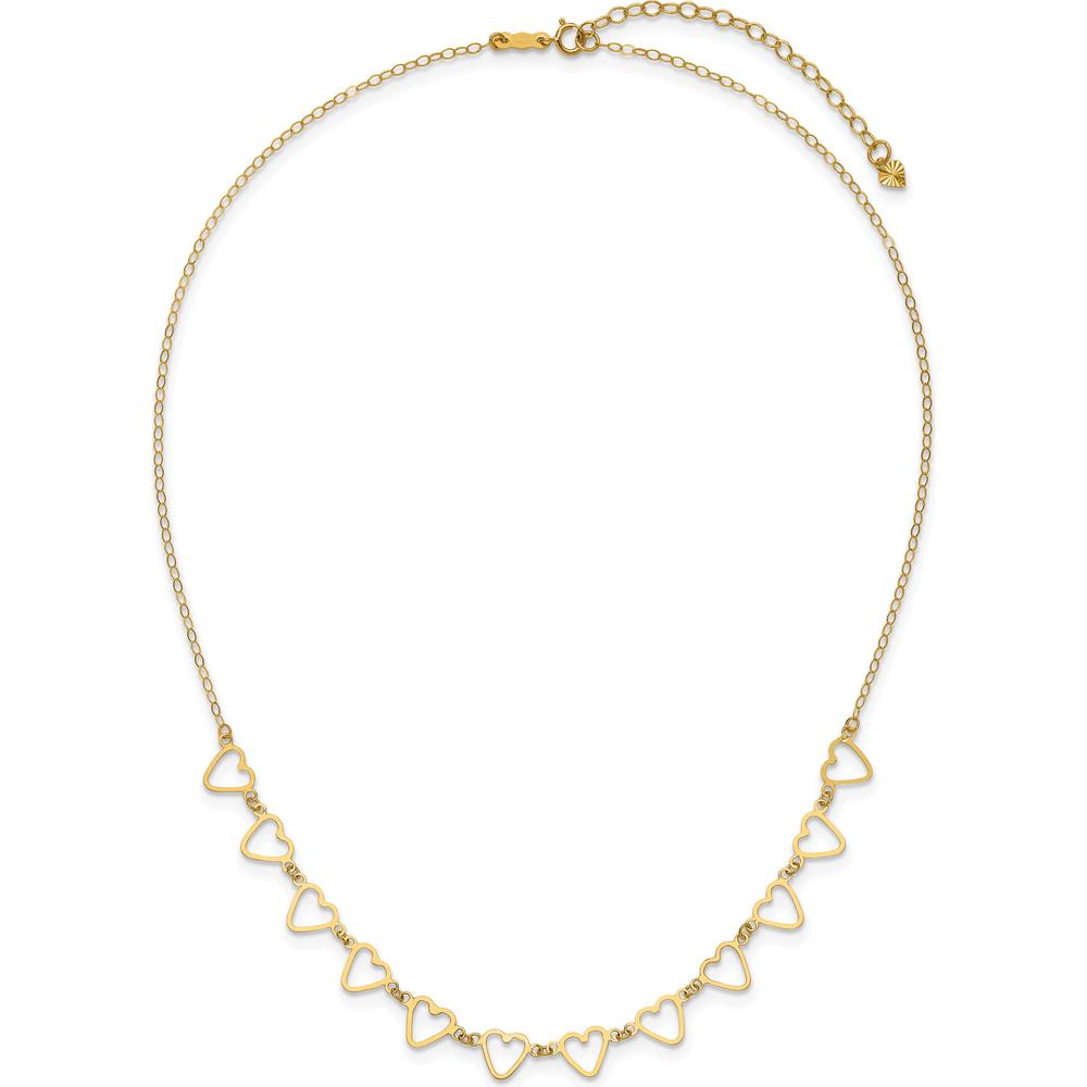 14K Yellow Gold Open Flat Hearts Necklace with 2" Extender by 0