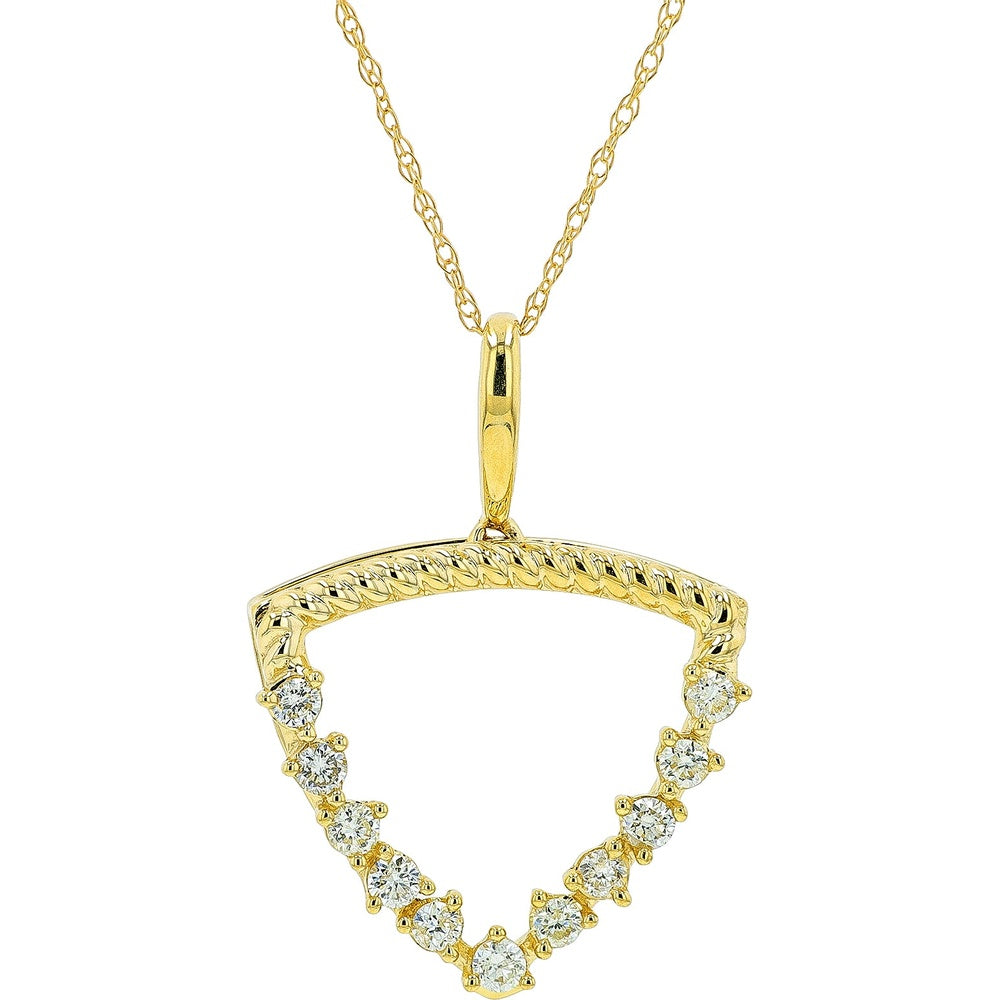 14K Yellow Gold Open-Frame Geometric Pendant with Twisted Rope Bar and Prong-Set Round Diamonds - 0.25 Carat Total Diamond Weight