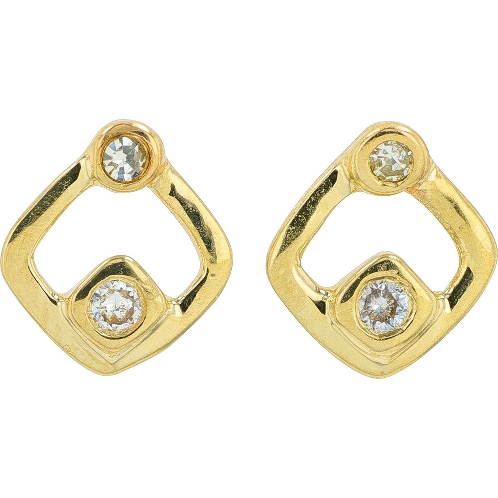 14K Yellow Gold Open Geometric Frame Stud Earrings with Bezel-Set Round Diamonds - 0.03 Carat Total Diamond Weight