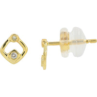 14K Yellow Gold Open Geometric Frame Stud Earrings with Bezel-Set Round Diamonds - 0.03 Carat Total Diamond Weight