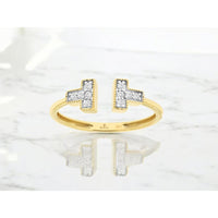 14K Yellow Gold Open Geometric Ring with Milgrain-Style Round Diamond Accents - 0.10 Carat Total Diamond Weight - Royal Jewelry