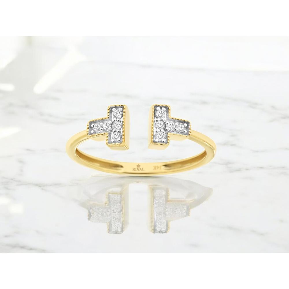 14K Yellow Gold Open Geometric Ring with Milgrain-Style Round Diamond Accents - 0.10 Carat Total Diamond Weight - Royal Jewelry
