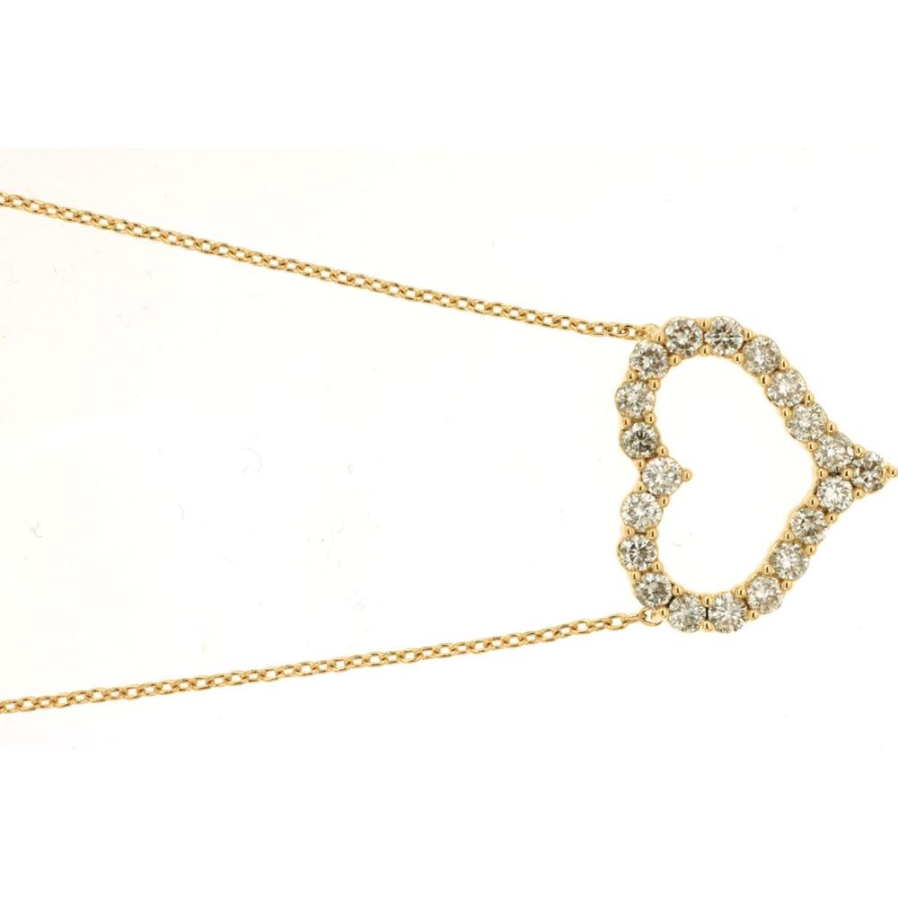 14K Yellow Gold Open Heart Necklace with Prong-Set Round Diamonds - 0.50 Carat Total Diamond Weight - Royal Jewelry