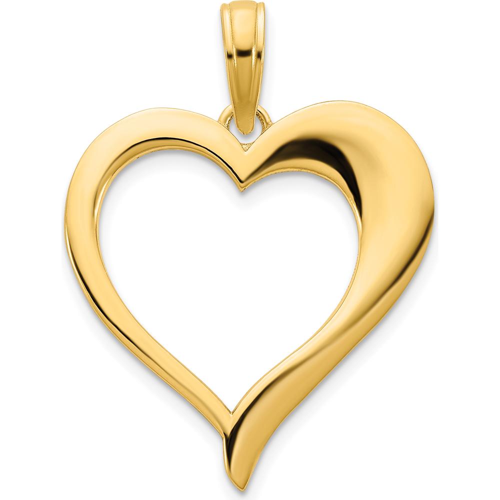 14K Yellow Gold Open Heart Pendant Necklace - Polished Finish, 20mm Length by Oro Pregiato