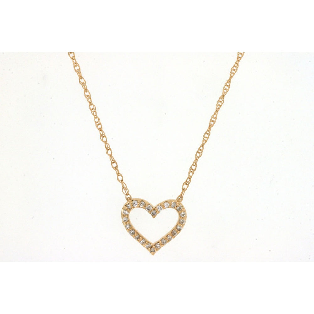 14K Yellow Gold Open Heart Pendant Necklace with Prong-Set Round Diamonds - 0.07 Carat Total Diamond Weight - Royal Jewelry