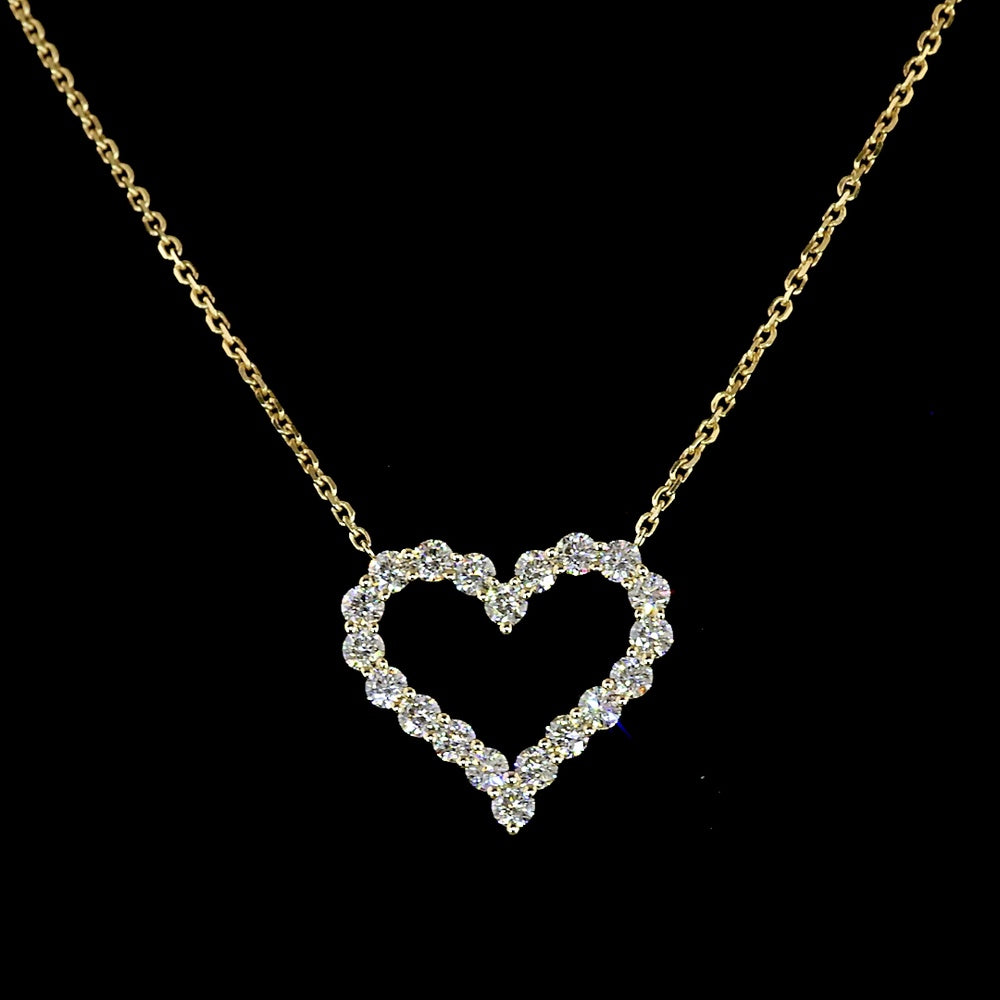 14K Yellow Gold Open Heart Pendant with 20 Prong-Set Round Lab Diamonds - 0.92 Carat Total Diamond Weight - Covaloro Fine Jewelry