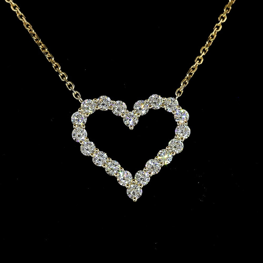 14K Yellow Gold Open Heart Pendant with 20 Prong-Set Round Lab Diamonds - 0.92 Carat Total Diamond Weight - Covaloro Fine Jewelry