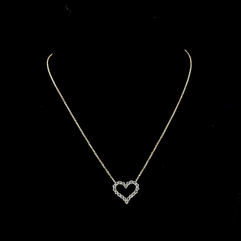 14K Yellow Gold Open Heart Pendant with 20 Prong-Set Round Lab Diamonds - 0.92 Carat Total Diamond Weight - Covaloro Fine Jewelry