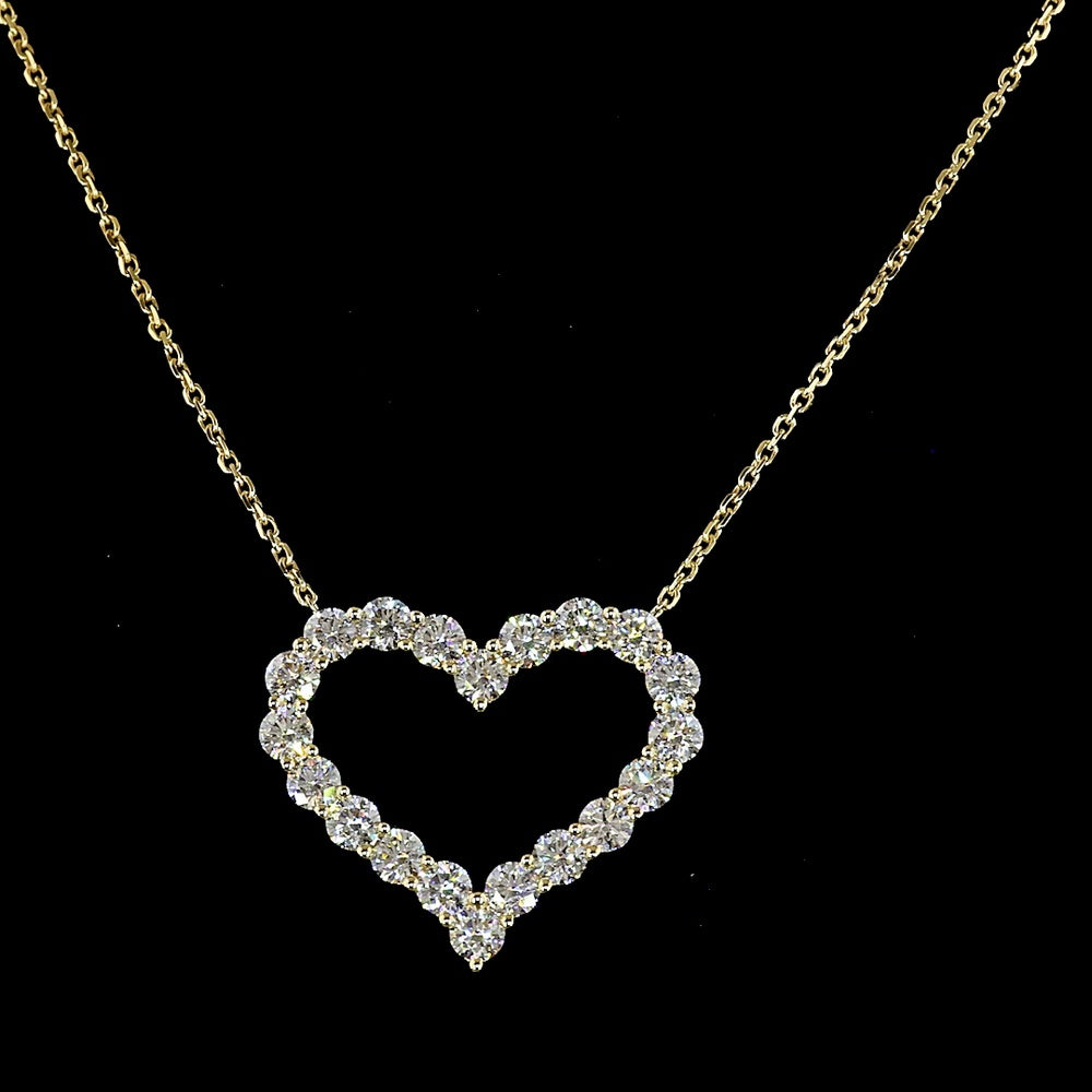 14K Yellow Gold Open Heart Pendant with Brilliant Round Cut Lab Diamonds - 1.94 Carat Total Diamond Weight - Covaloro Fine Jewelry