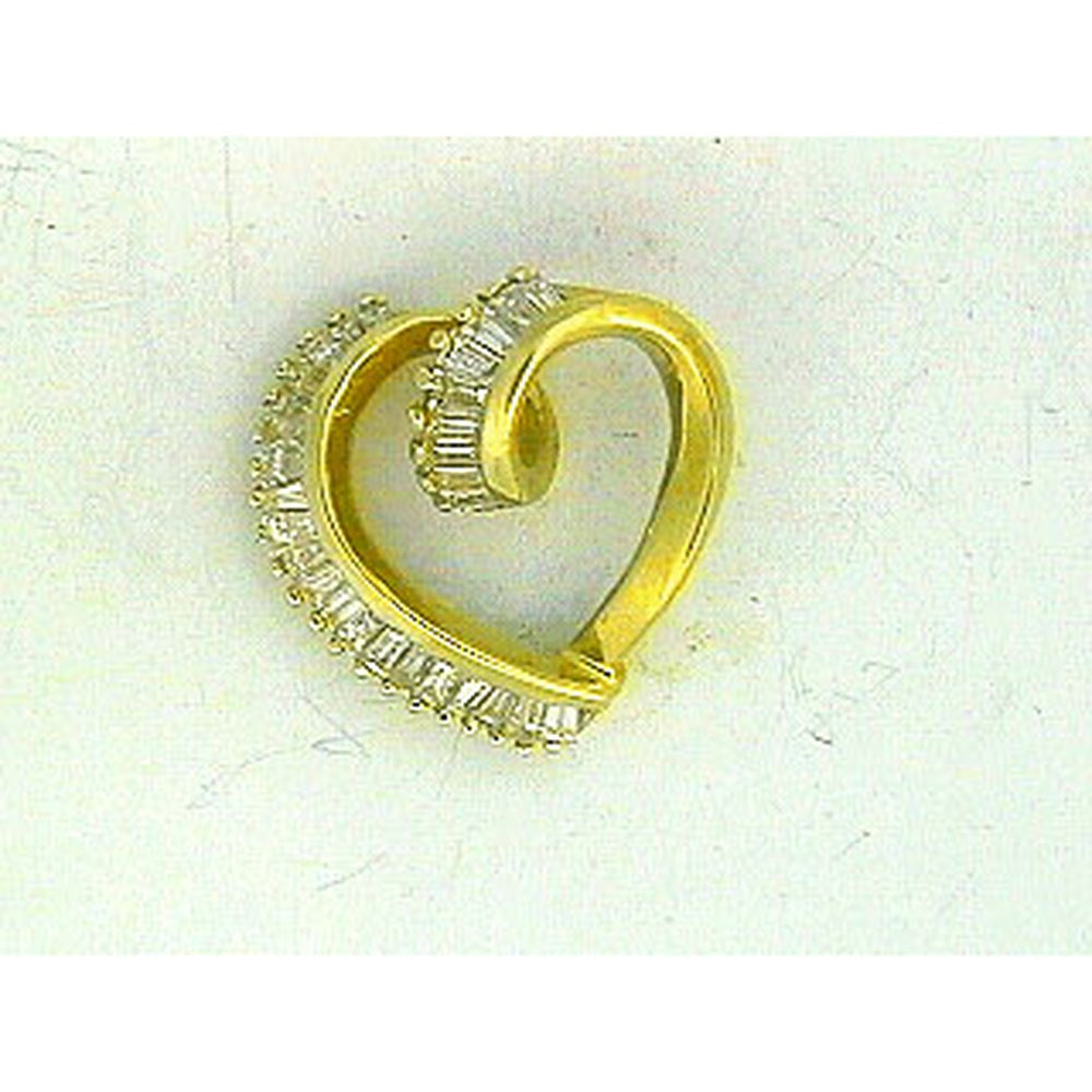 14K Yellow Gold Open Heart Pendant with Channel-Set Baguette Diamonds - 1.25 Carat Total Diamond Weight - Royal Jewelry