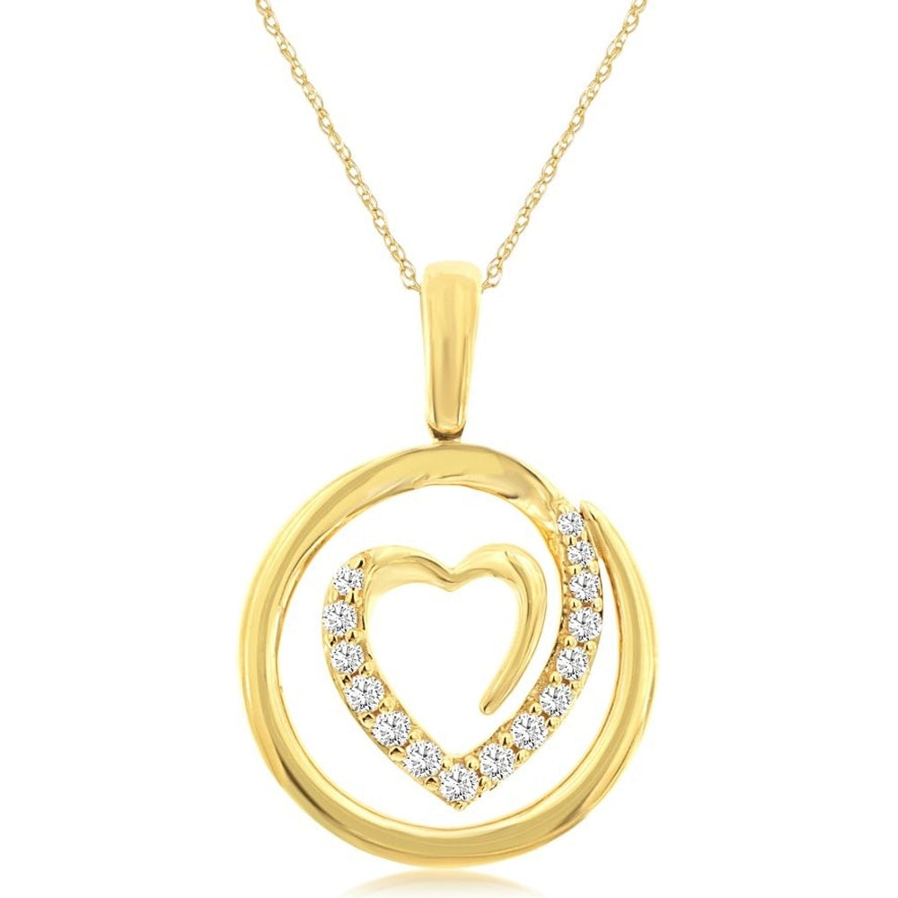 14K Yellow Gold Open Heart Pendant with Prong Set Round Brilliant Diamonds - 0.16 Carat Total Diamond Weight - Royal Jewelry