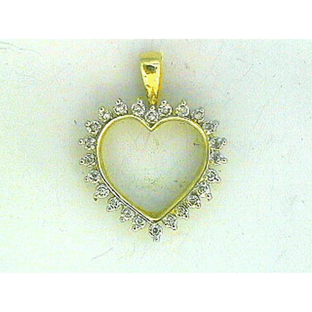 14K Yellow Gold Open Heart Pendant with Prong-Set Round Diamond Halo - 0.26 Carat Total Diamond Weight - Royal Jewelry