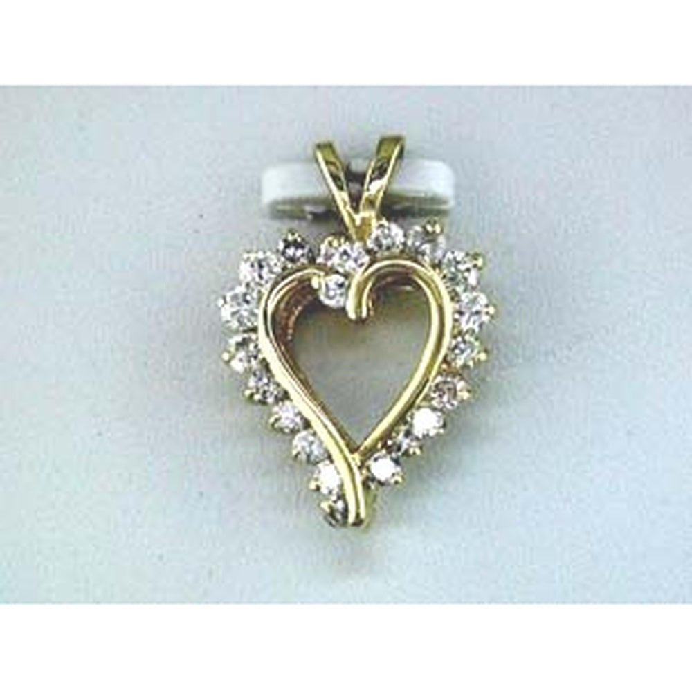 14K Yellow Gold Open Heart Pendant with Prong-Set Round Diamonds - 0.54 Carat Total Diamond Weight - Royal Jewelry