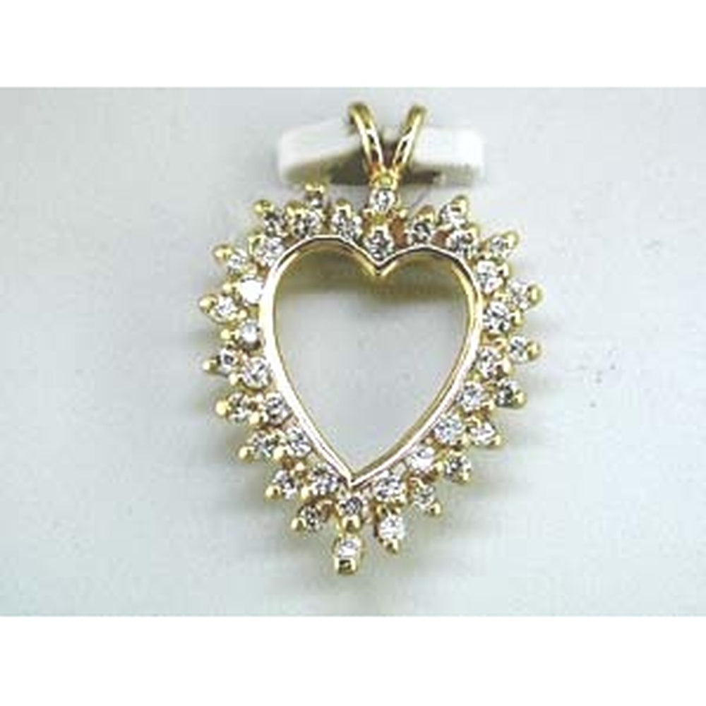 14K Yellow Gold Open Heart Pendant with Prong-Set Round Diamonds - 0.57 Carat Total Diamond Weight - Royal Jewelry