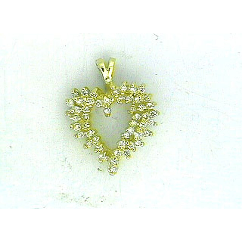 14K Yellow Gold Open Heart Pendant with Prong-Set Round Diamonds - 0.60 Carat Total Diamond Weight - Royal Jewelry